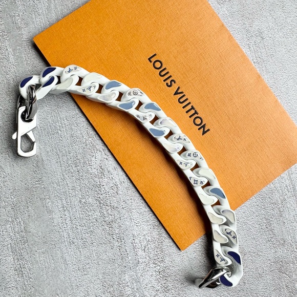 Louis Vuitton Engraved Cloud Virgil Iced White Blue 8" Bracelet - Picture 1 of 12